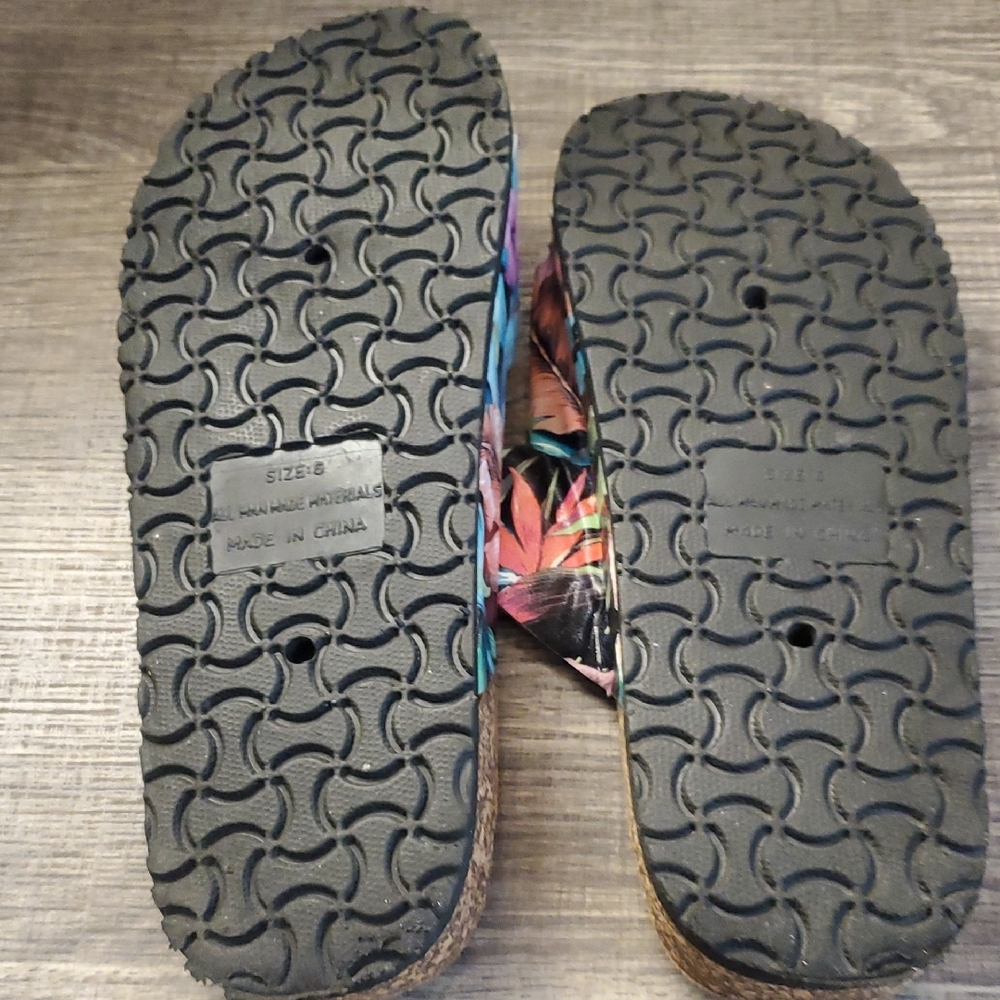 Just Be Floral Print Cork Footbed Slide Sandals - Multicolor - Picture 8 of 9